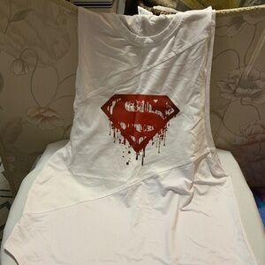 White w Red Drip Logo Superman Tank Top, Round Neck and Rounded Hem - XXL - NWOT